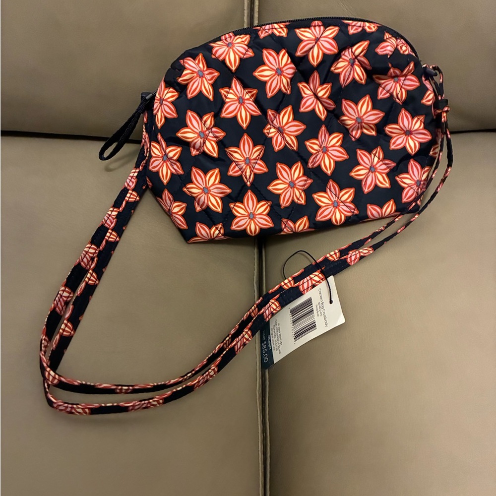 Vera Bradley Navy Crossbody with Coral Floral Pattern